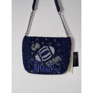 Handmade Women's Beaded Shoulder Bag Purse‎ Go Team Football Game Day Blue